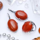 Гарнитур посеребрение 2 предмета серьги кольцо барбарис Сердолик 19 размер