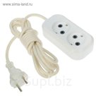 Удлинитель TUNDRA, 2 розетки, 3 м, 10 А, ПВС 2х0.75, без з/к, ГОСТ