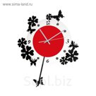 Часы настенные интерьерные "Серия Акрил. Весеннее настроение" с маятником в форме бабочки, чёрно-красные