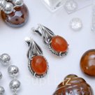 Серьги посеребрение калла Сердолик