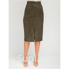 Замшевая юбка-карандаш с разрезом спереди, Цвет Хаки, Размер XS FORS