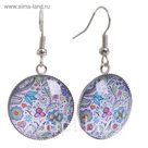 Серьги из стекла Candy цветочный узор, цветные в серебре
