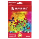 Карандаши цветные BRAUBERG «Бабочки», набор 18 цветов, трехгранные, корпус с полосками