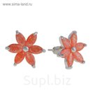 Серьги "Циркон" royal, шестилистник, цвет коралловый
