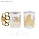 Кружка белая кастет "БОСС" рельефная золото