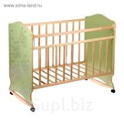 Детская кроватка «Морозко. Бабочки» с ростомером, на колёсах или качалке, цвет зелёный