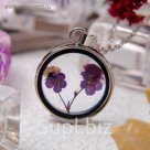 Кулон из стекла "Венеция" круг, фиалка, цвет фиолетовый в серебре, 50 см