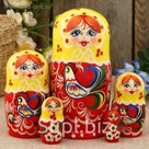 Матрёшка «Петушок», красный платок, 5 кукольная, 17 см