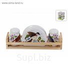 Специи, набор 2пр. + салфетница "Birds" 24*8*9,5см. (на деревянной подставке) (подарочная упаковка)