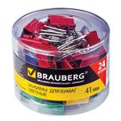 Зажимы для бумаг BRAUBERG, комплект 40 шт., 19 мм, на 60 л., цветные, в пластиковом цилиндре
