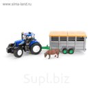 Трактор New Holland T8040 с прицепом для перевозки крупного рогатого скота, с коровой