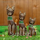 Сувенир дерево "Кошки в изумрудных ошейниках" набор 3 шт h=30, 40, 50 см