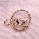 Брошь "Кот клубочком", разноцветная в золоте