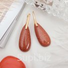 Серьги Авантюрин коричневый капля длинная