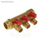 Коллектор ProFactor, с кранами, 1" х 1/2" 3 выхода, никелированный