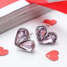 Серьги Сердечки маленькие цвет сиреневый в серебре