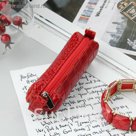 Ключница на молнии, металлическое кольцо, красный крокодил