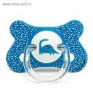Пустышка Suavinex от 4-18 мес., с физиол. латексн. соской, синяя "Динозавр"