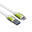 Кабель USB 3.0 (A) - microUSB (B), плоский, белый/зеленый, 0.6м