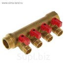Коллектор ProFactor, с кранами, 1" х 1/2" 4 выхода, никелированный