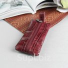 Ключница, отдел на молнии, металлическое кольцо, крокодил, цвет бордовый