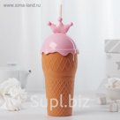 Стакан с трубочкой и крышкой "Корона" 9,5х9,5х18,5. Цвета МИКС