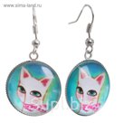 Серьги из стекла Candy кошечка, цветные в серебре