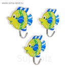 Набор крючков на липучке "3 рыбки", 3 шт, цвет МИКС