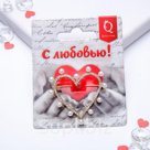 Брошь Сердце с жемчужинками цвет белый в золоте