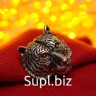 Брошь новогодняя "Тигр" морда, цвет чернёное серебро