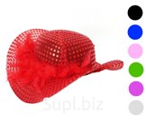 A hat with a brim and a feather