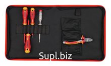 Набор диэлектрических отверток Ergonic SL, PH, PZ (+/-), диэлектрических бокорезов 160 мм и отвертки тестера напряжения сети в сумке Felo 41390504. Включает в …