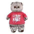 Мягкая игрушка «Кот Басик» 19 см, в лонгсливе с принтом «Супер кот»
