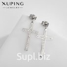 Серьги со стразами XUPING крест изящество, белые в серебре