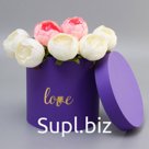 Коробка круглая,с тиснением"Love",фиолетовая 21*21*21см