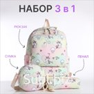 Набор: рюкзак школьный на молнии, сумка, косметичка, цвет розовый