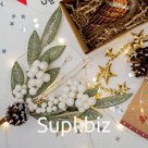 Декоративная ветвь с шишкой, зеленый/белый/серебро, 25 см., пластик