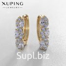 Серьги кольца XUPING блеск ночи, белые в золоте, d=1.6 см