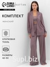 Костюм женский (рубашка, брюки, топ) KAFTAN Base, размер 42, кофейный