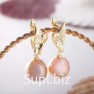 Серьги "Жемчуг" бабочка, цвет розовый в матовом золоте