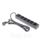 Сетевой фильтр Uniel Universal, 5 розеток, 3 м, 10 А, 2200 Вт, ПВС 3х0.75, с з/к, серый