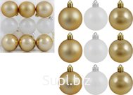 Christmas tree balls, 9 pcs, 5 cm in diameter. Color: gold + pearl white.