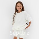 Костюм детский (футболка, шорты) KAFTAN Plushy, размер 34 (122-128 см), белый