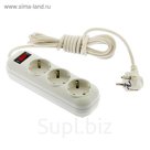 Удлинитель TUNDRA, 3 розетки, 3м, 16А, 3500 Вт, ПВС 3х0.75 мм2, с з/к, с выкл., белый