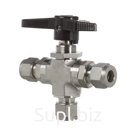 Кран шаровый обжимной трехходовой серия 102, ( об.вр.Д 1/4" x об.вр.Д 1/4" ), PCTFE, 414PN