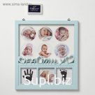 Фоторамка пластик на 7 фото 7х7, 8х8 см с штемп.подушкой "Семья" голубая 36х20 см