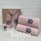 Набор махровых полотенец Тигр LUX 2пр (50х90+70х140) 100 % хлопок розовый му