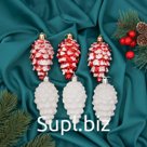 Ёлочная игрушка "Шишки ассорти" (набор 6 шт) 9,5х4,5 см, красный белый