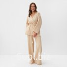 Комплект домашний женский (рубашка на запах, брюки) KAFTAN Basic, размер 48-50, молочный