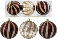 3 Christmas tree balls, 8 cm in diameter, wavy. Color: coffee and champagne.